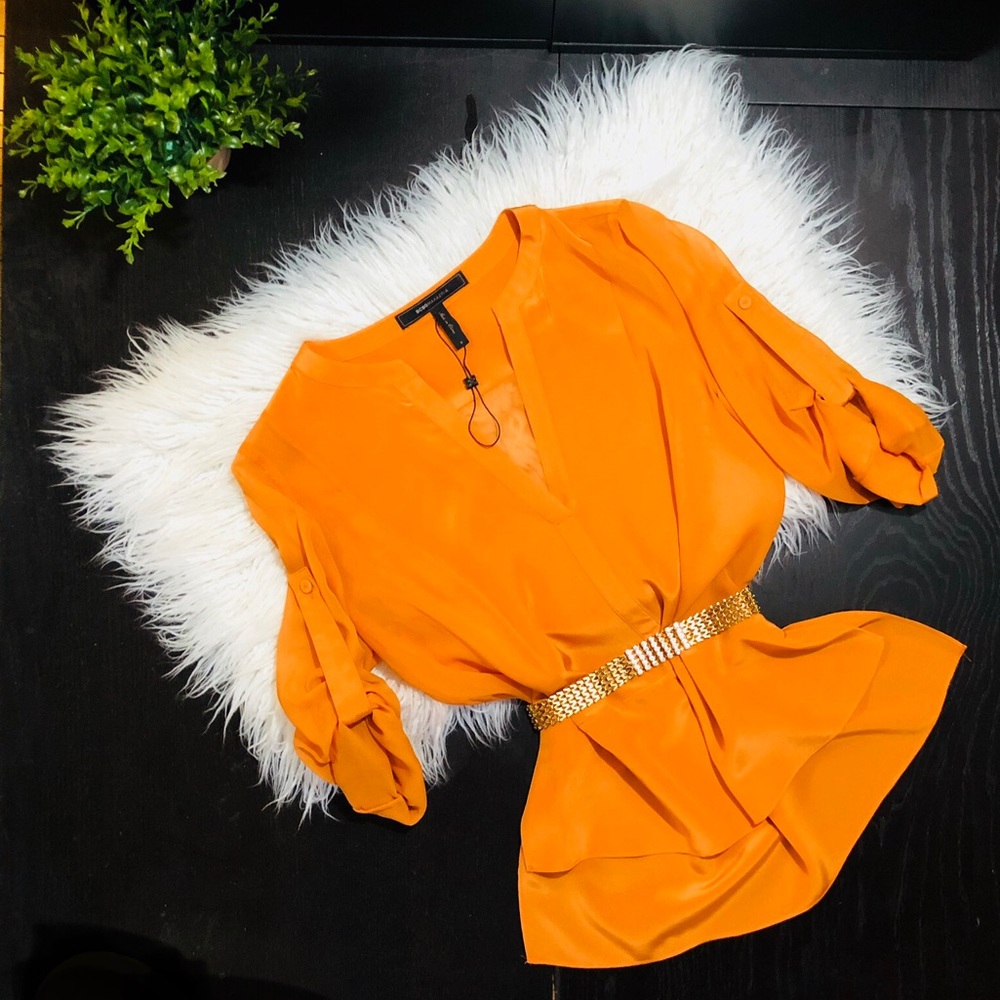 BCBG MAXAZRIA SILK UTILITY BLOUSE